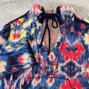 Anthropologie Artsy Boho Abstract Hooded Pullover Sweater XXS XS Ikat Oversized